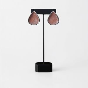 Silver Teardrop Stud Earrings Pink Stone Minimal Modern